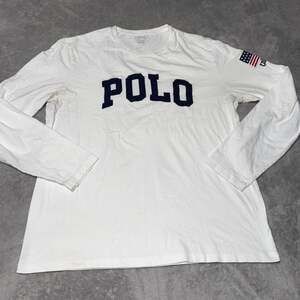 Polo Ralph Lauren Mens White Long Sleeve Graphic T-Shirt US Flag Patch Size L